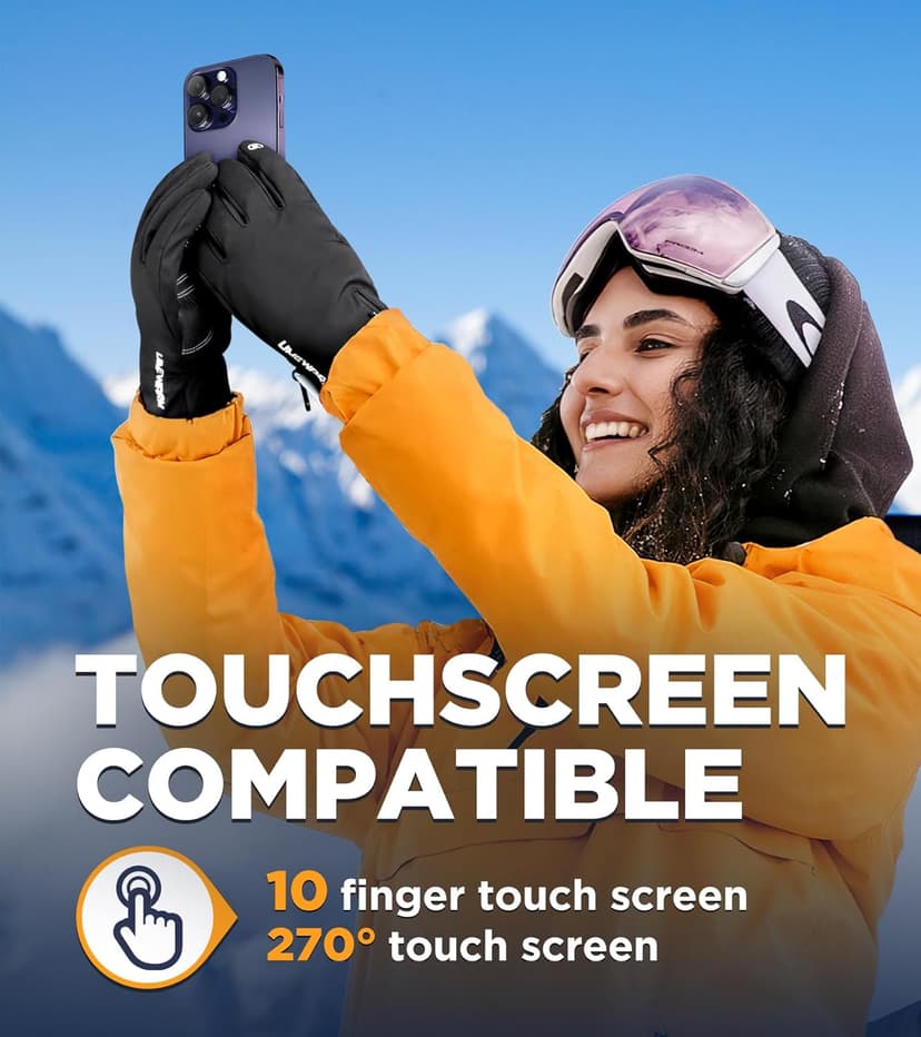 UMEWARM 10℉ Waterproof Winter Gloves Men, Touchscreen Fingers Snow Ski Gloves Women, 5-Layer Touch Screen Cold Weather Gloves