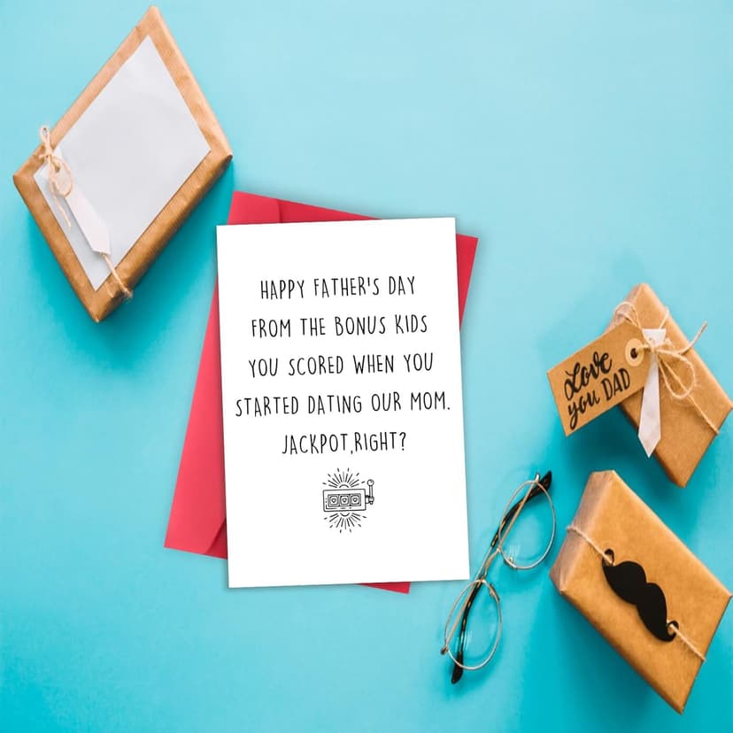 Asmallgf Funny Fathers Day Card for Step Dad, Bonus Dad Fathers Day Gift, Father's Day from Step Daughter Son