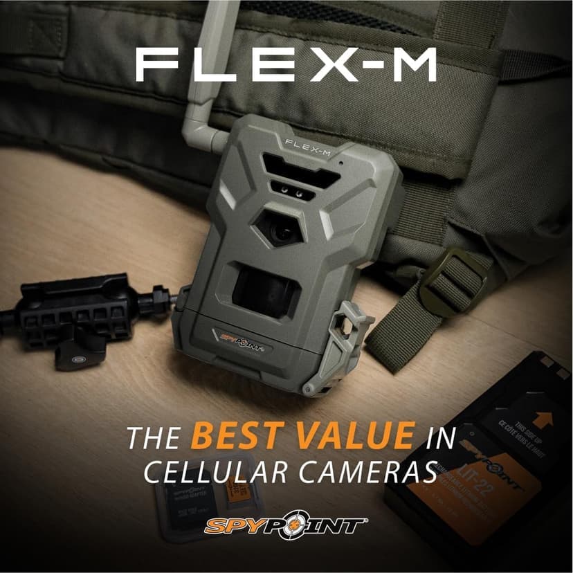 SPYPOINT Flex-M Twin Pack Cellular Trail Cameras - 2 SD Cards Included, Best Hunting Accessories, No WiFi Needed, GPS, Night Vision, IP65 Water-Resistant, 28MP Photos, & 720p Videos + Sound (2)