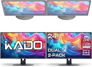Kado Dual Monitor Setup - 2-Pack 24" 1920x1080 Computer Monitor 75Hz VESA Mount HDMI Office Gaming Hybrid Multitasking Daytrading Built-in Speakers