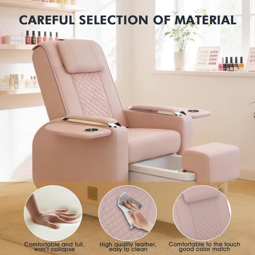 Artist hand Spa Chair with Foot Spa Basin, Manicure & Massage Chair, Electric Recline, 4-Head Back Massage, Hot/Cold Water Controls, LED Light & Jet Tub, Fast Drain Pump, Pull-Out Bowl (Pink)
