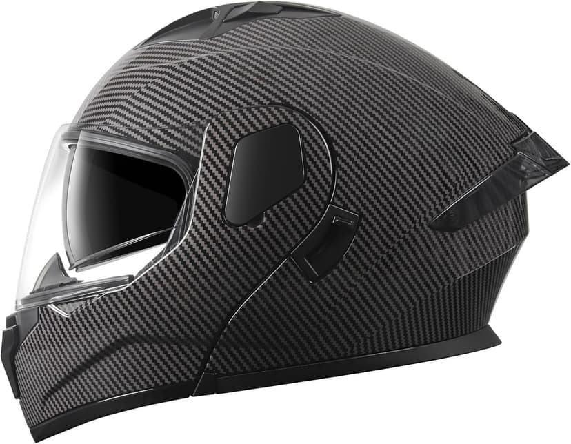 SPARK DOT Approved Modular Flip-Up Dual Visor Motorcycle Full Face Helmet for Adults Men & Women (Carbon Fiber, Large)
