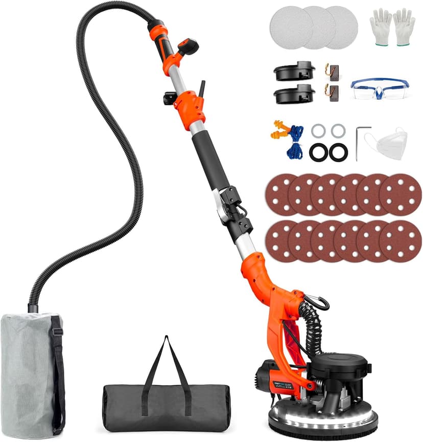 1000W Drywall Sander, Electric Drywall Sander, Popcorn Ceiling Removal Tool with Vacuum Dust Collection, 6 Variable Speed, Foldable Telescopic Handle