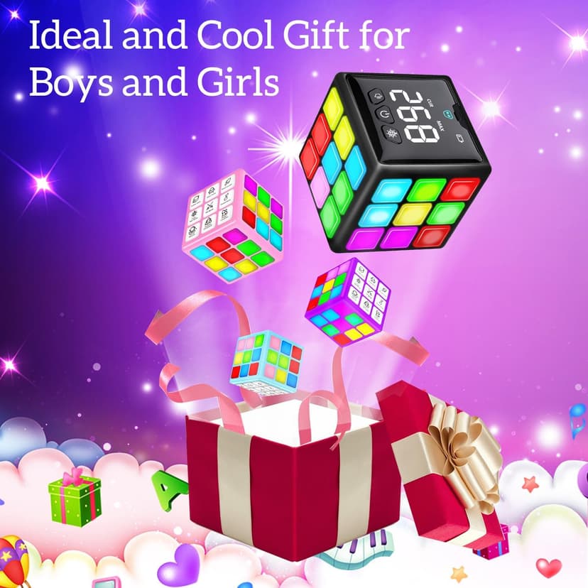 Rechargeable Game Handheld Cube - 15 Fun Brain & Memory Game with Score Screen - Christmas Easter Birthday Gifts for Boys Girls Ages 6-12+ Years Old - Toy Gift Idea for Kids Teens (Black)