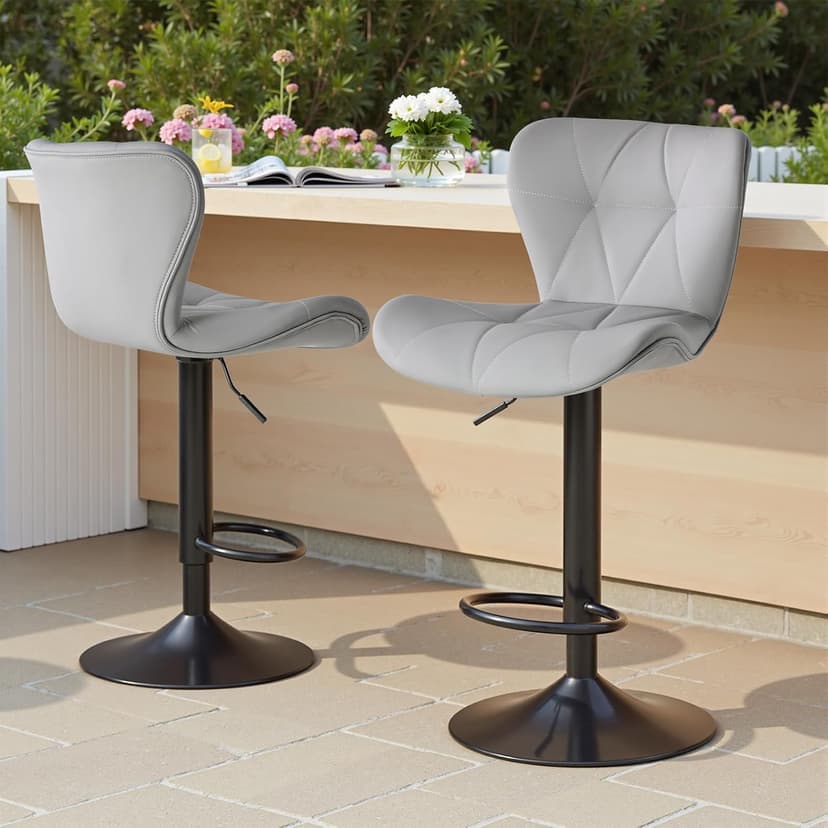 Sweetcrispy Modern Bar Stools Set of 4, Adjustable Faux Leather Upholstered Swivel Bar Stools, Counter Height Bar Chairs with Back for Kitchen Island, Grey