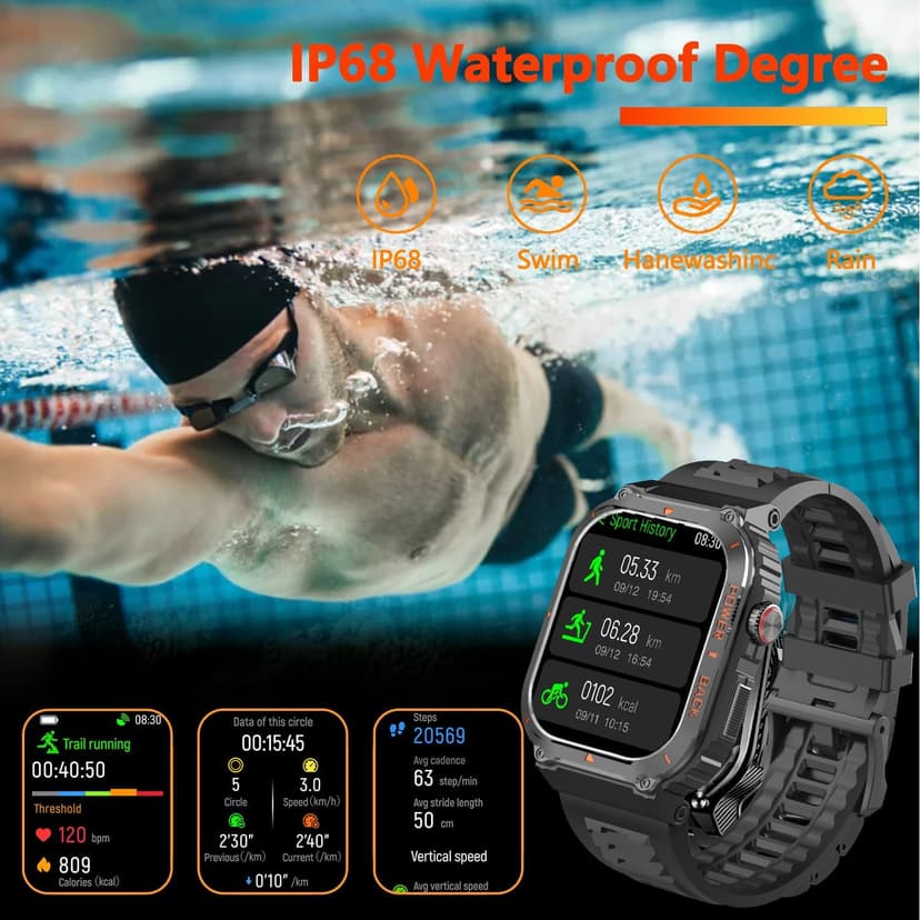 Military GPS Smart Watch for Men with Offline Map/Air Pressure/Altitude/Compass,smart Watch for Android Phones and iPhone,Waterproof Fitness Tracker with Blood Oxygen/Heart Rate/Sleep/100+ Sport Modes