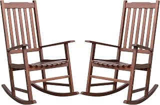 Greesum 2 Piece Acacia Rocking Chairs,Outdoor Bistro Furniture Set Pure Wood Framed for Porch, Lawn Garden, Deck,Brown