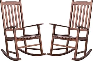 Greesum 2 Piece Acacia Rocking Chairs,Outdoor Bistro Furniture Set Pure Wood Framed for Porch, Lawn Garden, Deck,Brown