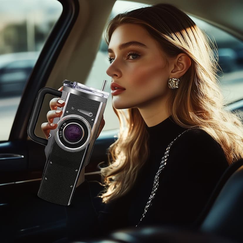 Photographer Gifts for Women Men Tumbler with Handle Straws 40oz Photography Lovers Camera Lens Coffee Cup Mugs, Cool Photographers Birthday Christmas Gifts