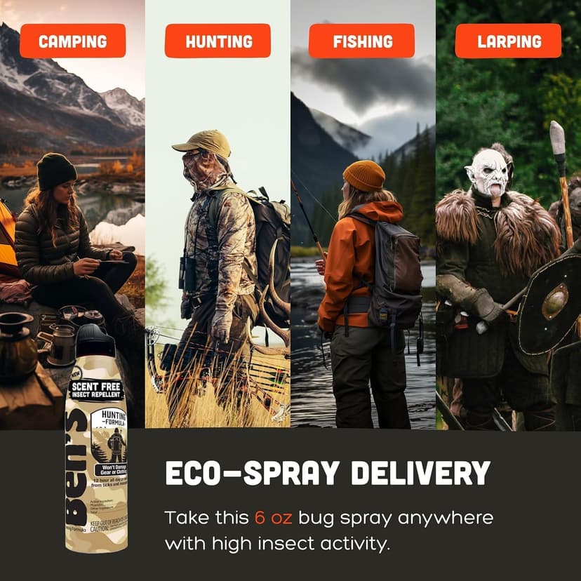 Ben's Hunting Formula - Tick & Mosquito Repellent for Up to 12 Hours of Protection - 20% Picaridin Bug Spray with EcoSpray Fine Mist Sprayer - Sweat-Resistant - 6 Fl Oz (Pack of 3)