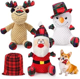 SZEE Dog Christmas Toys for Medium & Big Pets [3 Pack], Premium Dog Gifts, Christmas Doggy Plush Squeaky Chew Toys - Santa, Reindeer, Snowman B0DCMH5GY4