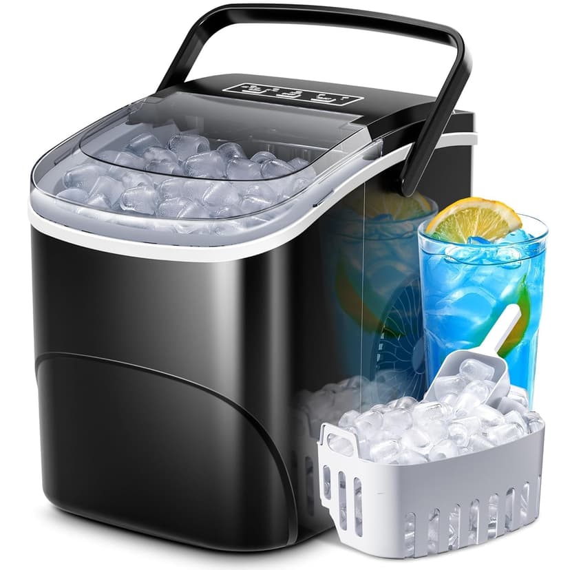 Kismile Ice Maker Countertop with 8 Bullet Ice in 6 Mins, Compact Countertop Design, Portable and Simple One-Touch Operation Efficient for Home/Office Use（Grey）