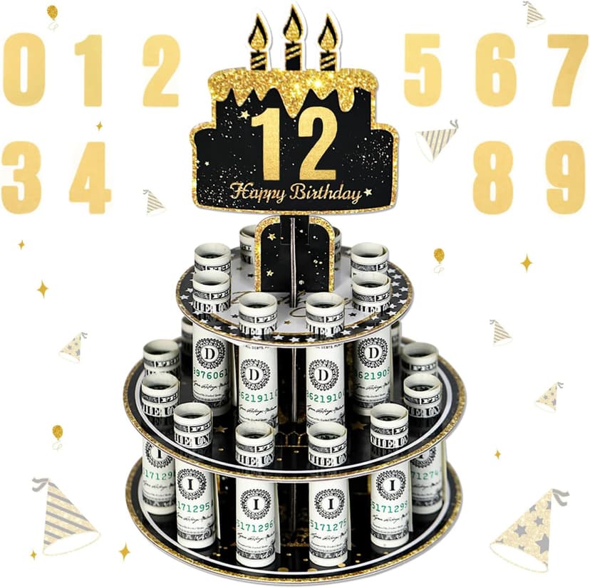 Crafterlife Birthday Cash Cake for Birthday Gifts, Money Holder Stand Ideas for Give Cash Gift, Surprise Personalized Money Box with 0-9stickers Variable Age for Her Him Birthdays Party Decorations B0F4QKKMNL