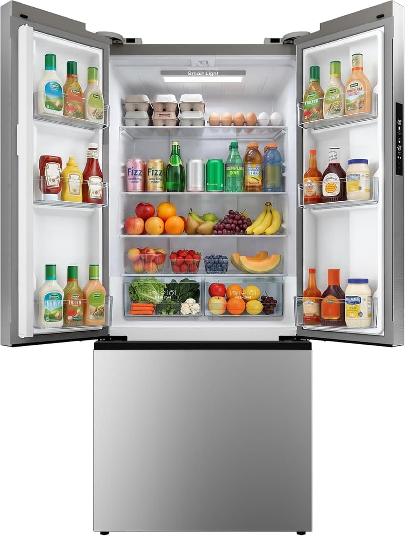 18 Cu.Ft. French Door Refrigerator with Ice Maker, Refrigerator with Freezer Drawer, Frost-Free, UL Certified, French Door Fridge with 3 Smart Cooling Modes
