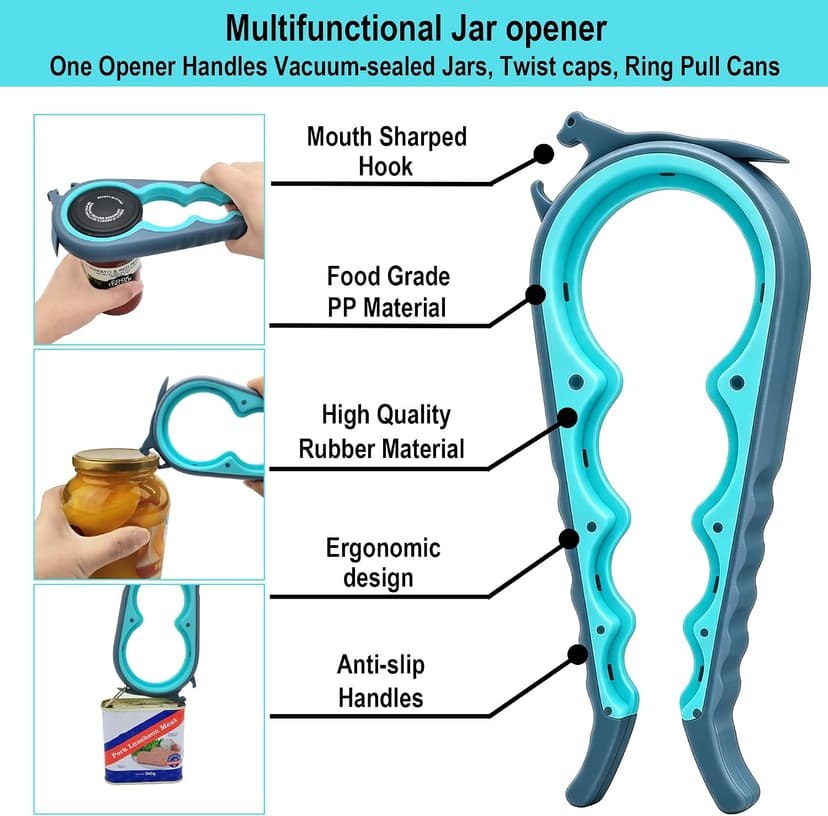Otstar Jar Opener Bottle Opener and Can Opener for Weak hands, Seniors with Arthritis and Anyone with Low Strength, Mutil Jar Opener Get Lids Off Easily (Blue and Grey)