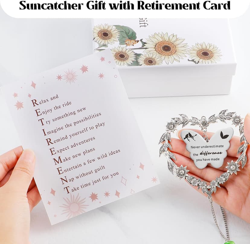 Retirement Party Decoration Hanging Ornament, Personalized Heart-Shaped Retired Farewell Gifts for Coworkers, Men, Friends Retirement Gift for Woman, Happy Retirement Crystal Suncatcher with Card B0DMD46SD7