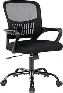 DUMOS Home Office Computer Chair - Ergonomic Mid Back Desk with Lumbar Support and Rocking Mode, Height Adjustable with Fixed Armrest, for Conference Meeting Room, 360° Swivel, Adults, Black