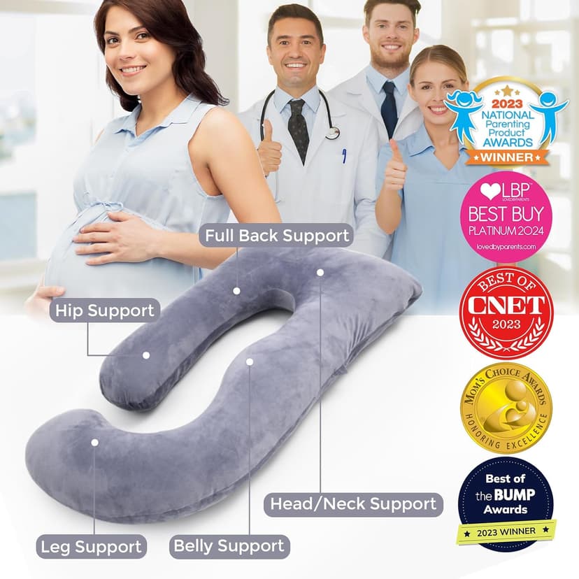 Momcozy Pregnancy Pillows for Sleeping, U Shaped Full Body Maternity Pillow with Removable Cover - Support for Back, Legs, Belly, HIPS for Pregnant Women, 57 Inch Pregnancy Pillow for Women, Grey