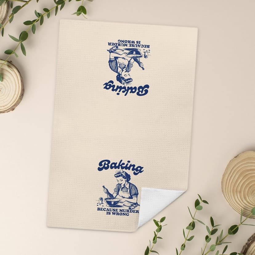 Funny Retro Baking Kitchen Towels, Baker Gifts for Women, Baking Because Murder is Wrong Decorative Hand Tea & Dish Towels for Bakery Kitchen, 16x24 Inch B0FSXQPHYH
