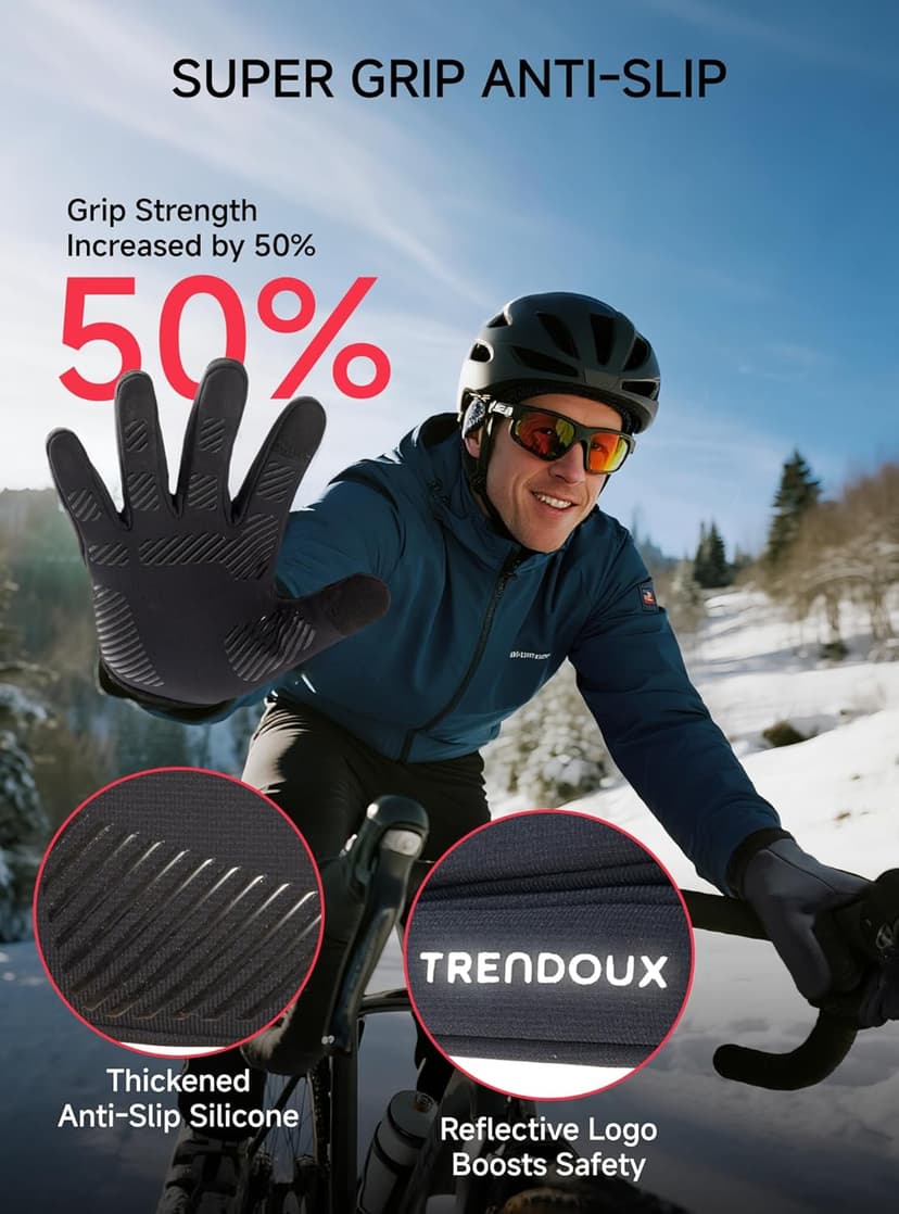 TRENDOUX Winter Gloves for Men Women: 100% Waterproof Windproof Thin Touchscreen Gloves Anti-Slip, Mens Womens Warm Lightweight Glove Polar Fleece Lined for Driving Running Riding Cycling Typing