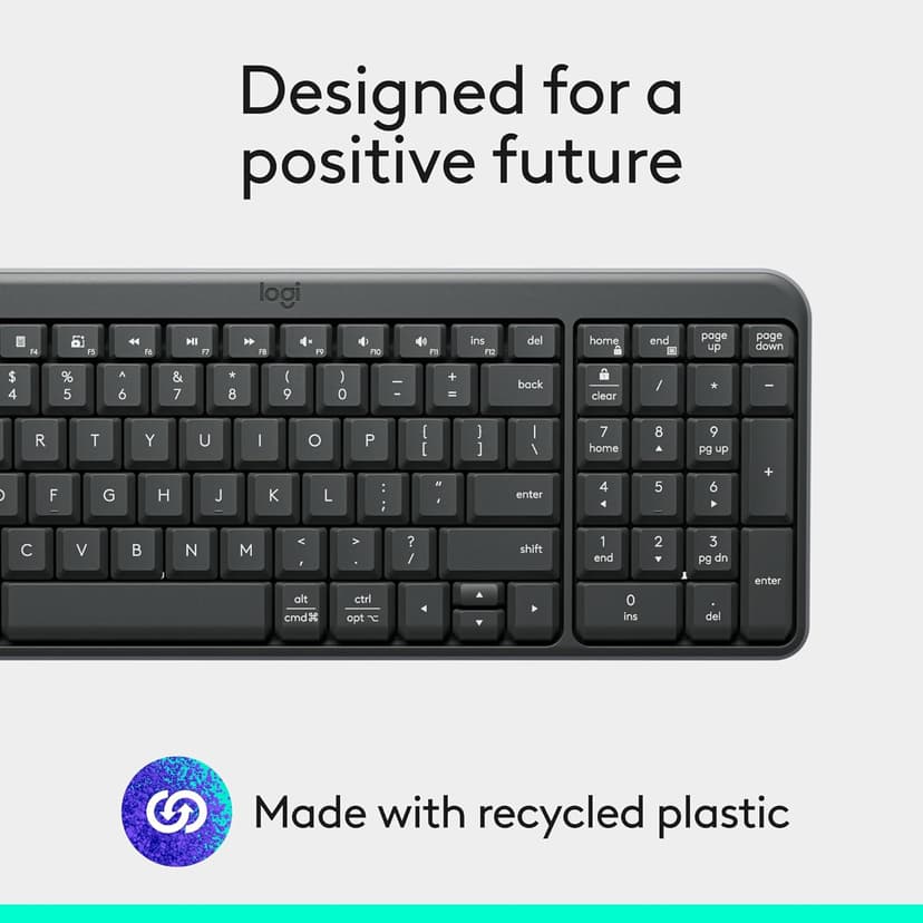 Logitech K250 Bluetooth Keyboard with Numpad, Easy Connectivity, Compact Wireless Keyboard Made with Recycled Plastic, Spill-Resistant, Comfortable Keys - Windows/MacOS - Graphite
