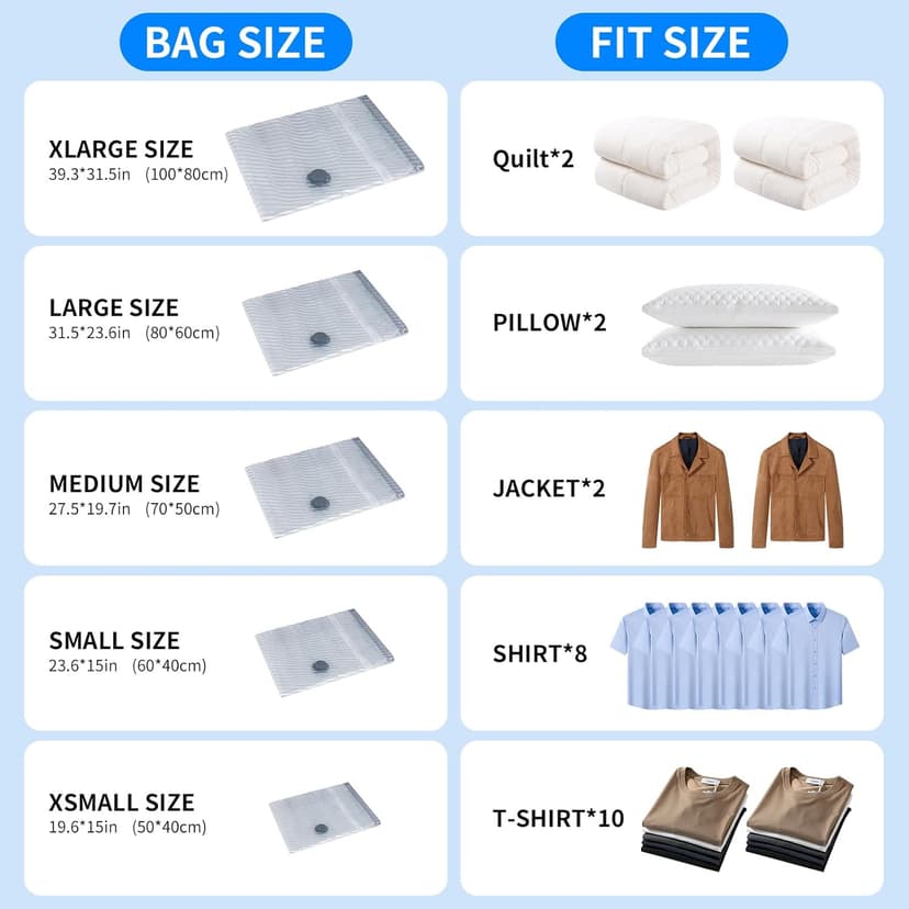 16 PCS Vacuum Seal Bags for Clothing with Electric Air Pump, Compression Space Saver, Vacuum Storage Bags for Luggage, Travel, Blankets, Pillows, Bedding and Moving, Hand Pump Included