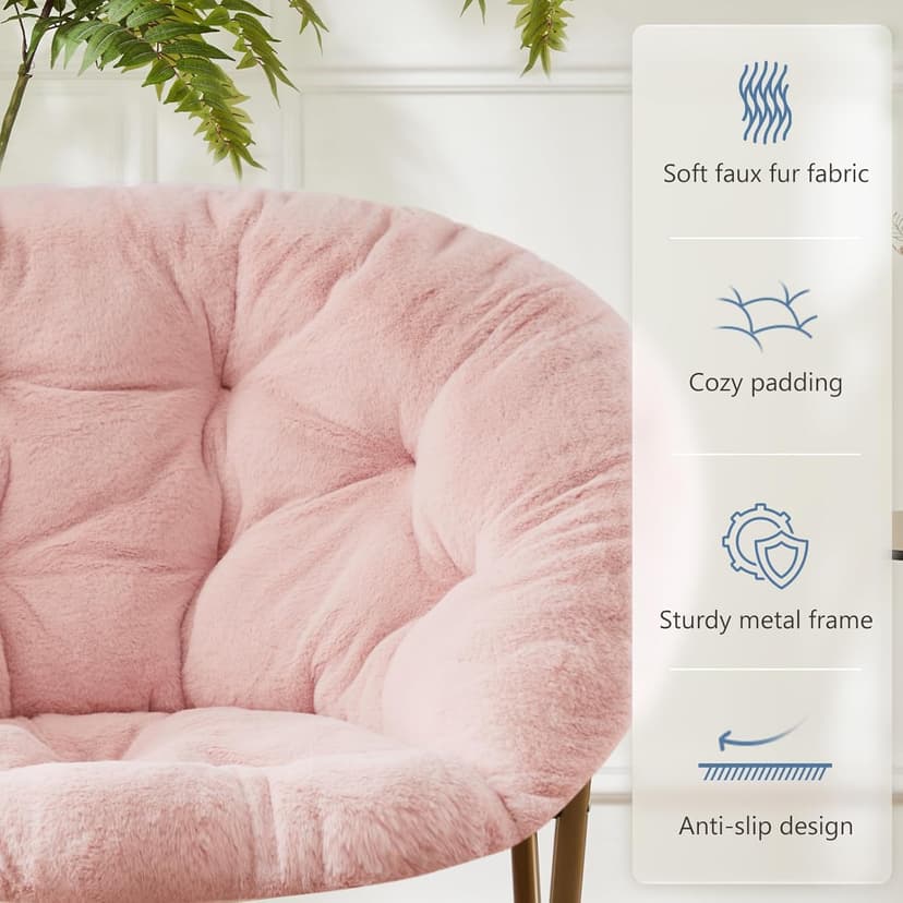 DUMOS Comfy Saucer Chair, Faux Fur Lounge Seasting XL Circle Chair for Bedroom, Dorm & Gaming, Foldable Fashion Accent Seat for Small Spaces, Folding Moon/Mushroom/Round Oversized Style
