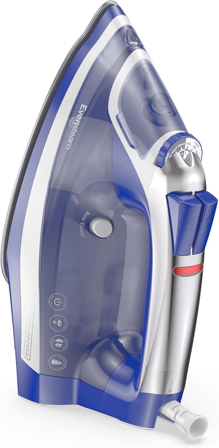 BLACK+DECKER One Step Steam Iron, EvenSteam Soleplate & Smart Steam Control with Easy-Fill Water Tank and 3-way Automatic Shutoff