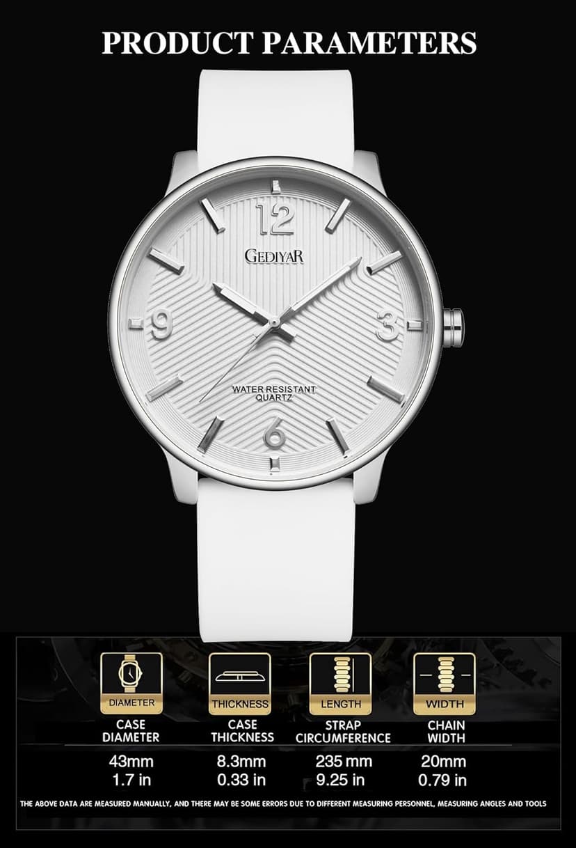 GEDIYAR Men's Fashion Minimalist Wrist Watch Waterproof Watches Simple Ultra Thin Analog Quartz Silicone Watch for Men