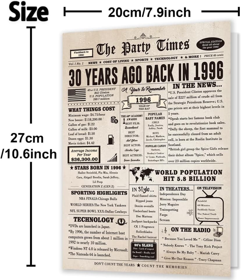 Jumbo 10.6 x 7.9 Inch 30 Bday Cards for Husband Wife Daughter Son, Retro 30 Year Old Gift Ideas for Family Celebration Huameigf Funny 30th Birthday Card Gifts Decorations for Women Men Him Her B0CKYF1DH8