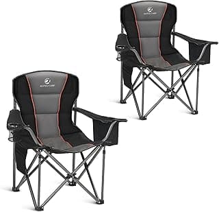 ALPHA CAMP Heavy Duty Camping Chair 500LBS Capacity, Oversized Folding Chair for Heavy People, Padded Portable Outdoor Chair with Cooler Bag & Cup Holder for Camping, Fishing, Beach