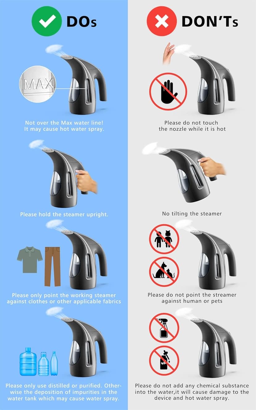 HiLIFE Steamer for Clothes, Portable Handheld Design, 240ml Big Capacity, 700W, Strong Penetrating Steam, Removes Wrinkle, for Home, Office(ONLY FOR 120V)-Black