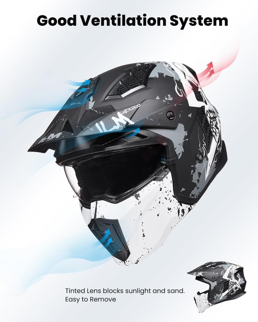 ILM Open Face Motorcycle 3/4 Half Helmet for Men and Women, Vintage Retro Helmet with Visor for Moped ATV Cruiser Scooter DOT Model Z302(Matte Skull,XX-Large)