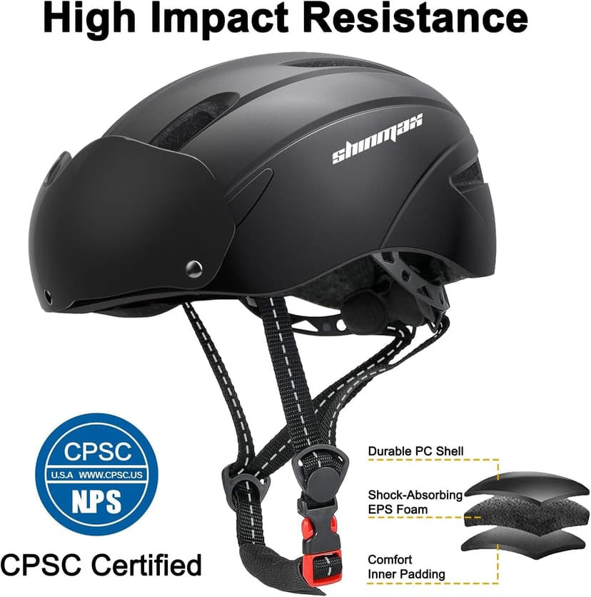 Shinmax Bike Helmet for Men Women, Bicycle Helmet with Detachable Magnetic Goggles Adjustable for Adult Road Biking Mountain Cycling Helmet