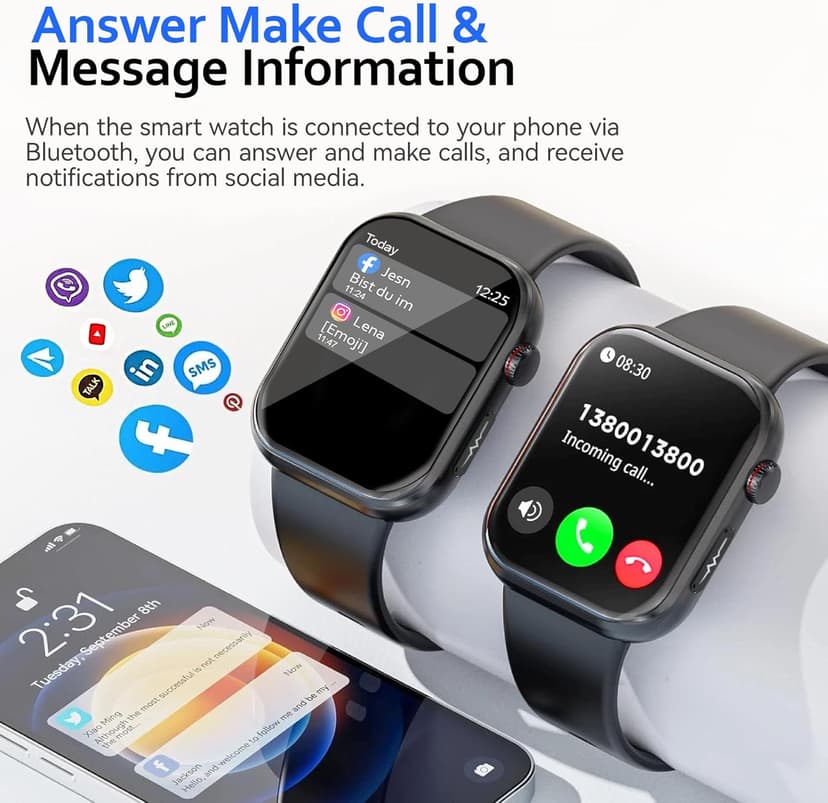 Health Smart Watches for Men Women - 1.87'' Large Display Fitness Trackers Watch with Heart Rate, Blood Pressure, Blood Oxygen, Sleep & Stress Track, 110+ Sports Modes, IP68 Waterproof Watch,Black