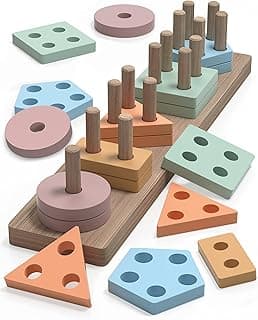 Toddler Toys 1-2 2-3, Shape Sorter, Wooden Block, Learning Educational Sensory Stacking Toy, Toddler Puzzles, Birthday Gifts kecristv Montessori Toys for 1 2 Year Old Girl and Boy Birthday Gifts B0DGLCPPF4
