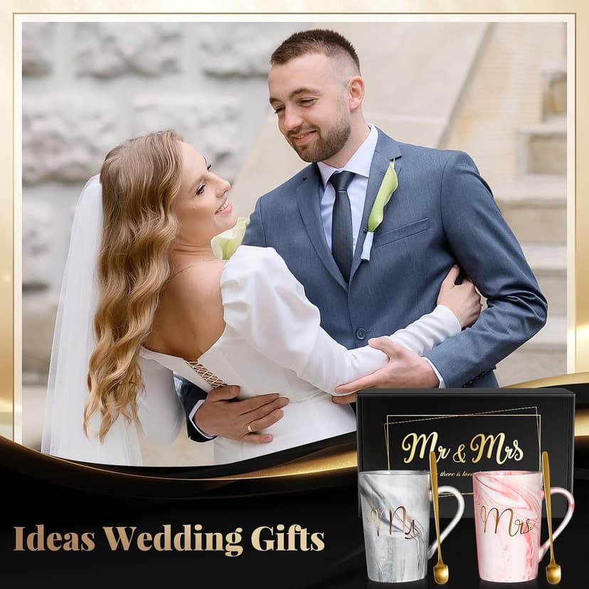 Christmas Gift for Couples Newlyweds Husband Wife His and Hers Couples Gift Bride to Be Bridal Shower Engagement Anniversary Linkax Wedding Gifts for Couples 2026, Mr and Mrs 13.19 Oz Coffee Mugs B0DM645NTY