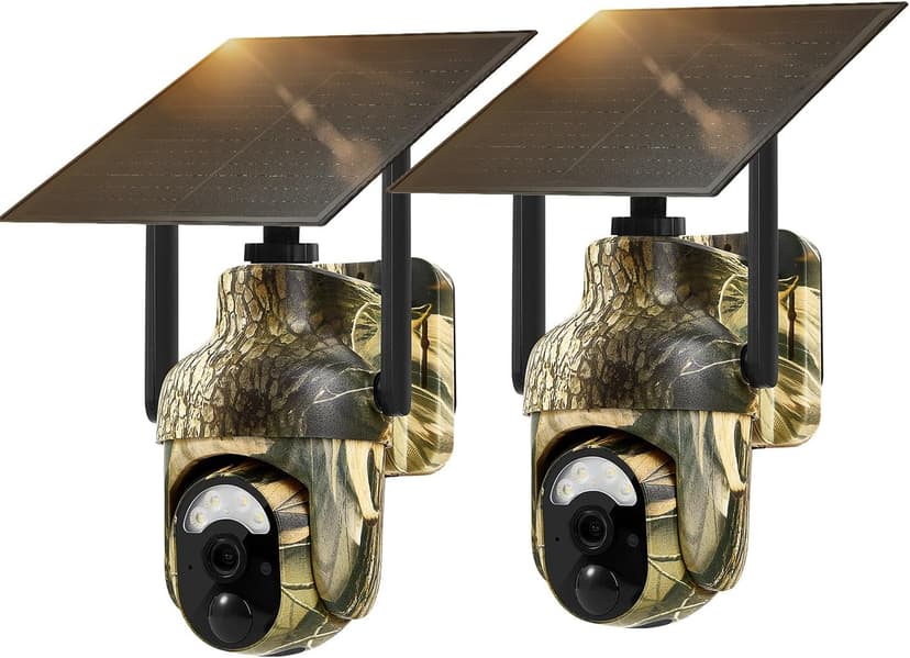 4G LTE Cellular Trail Cameras 2K 360° View Live Streaming Game Camera Built-in SIM Card with Motion Activated Color Night Vision Remote Phone Access Solar Powered Trail Camera IP65 Waterproof 2 Pack