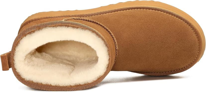 Litfun Suede Platform Mini Boots for Women Genuine Leather Fuzzy Ankle Winter Snow Boots with Fur Lined