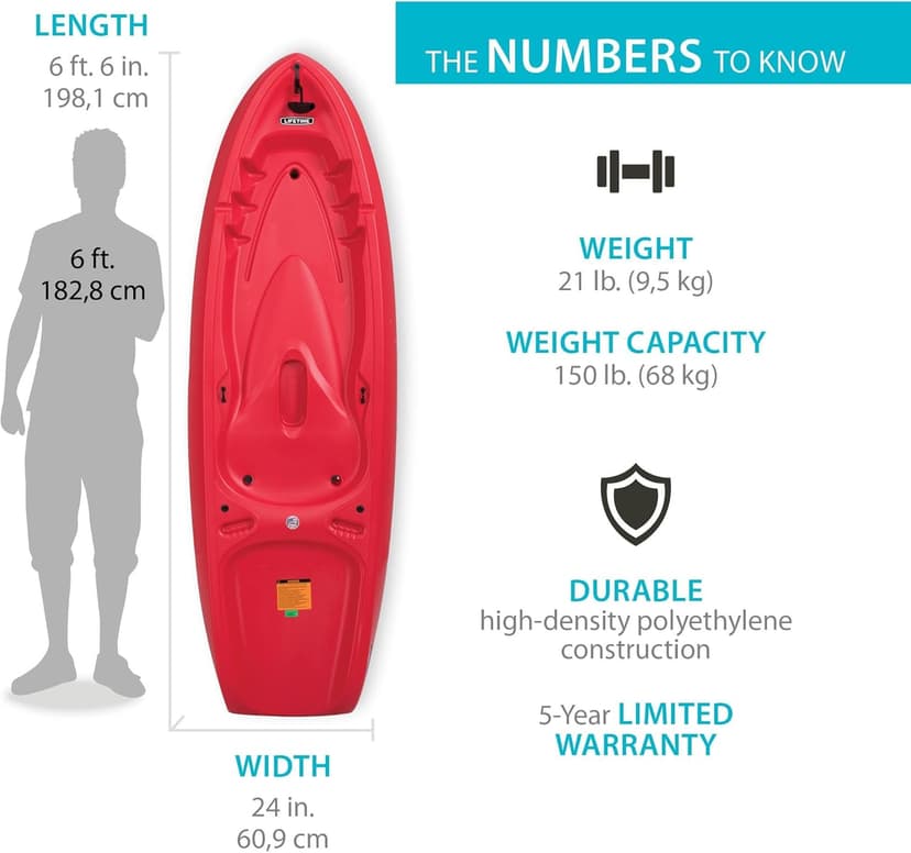 Lifetime Recruit Youth Kayak, 6.5 Ft, Paddle Included, Ages 5+, Red