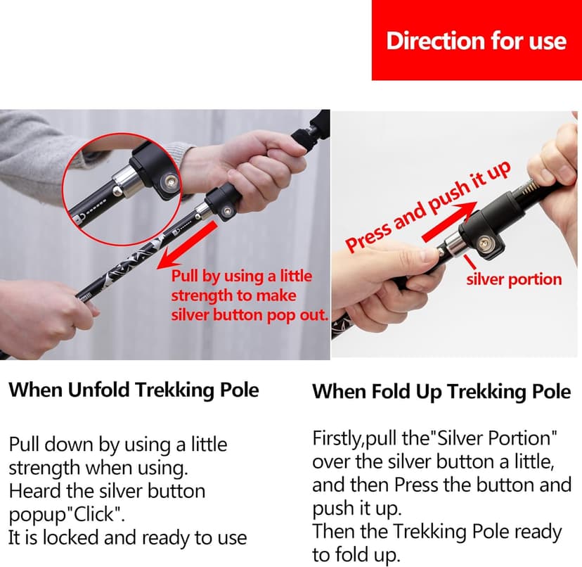 A ALAFEN Lightweight Collapsible Trekking Pole - 7075 Aluminum Adjustable Walking Stick for Hiking & Travel, Foldable Quick-Lock Design, Single Pole for Adults & Seniors
