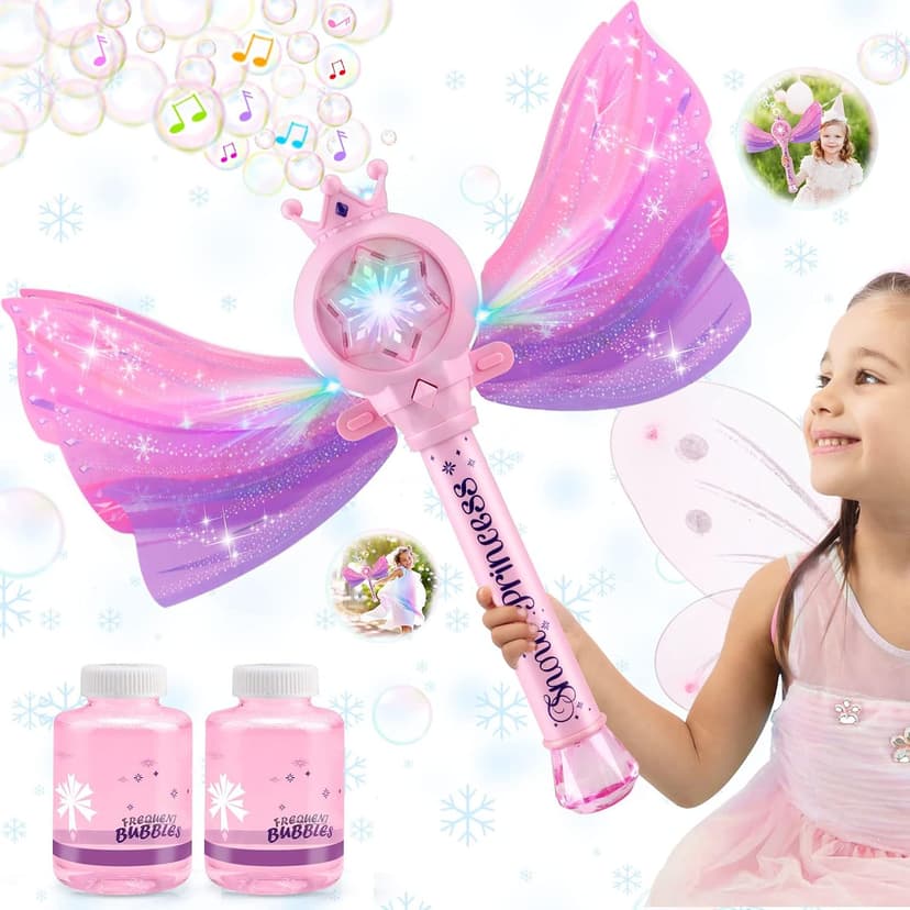 3 AA Batteries & 2 Bubble Solutions, Outdoor Party Birthday Gift for Girls 3-8, Bubble Machine for kids, Princess Toys, Pink Bubble Wand for Kids, LED Light Music Bubble Toys Girl Gifts Age 3+ B0BX57W4RX