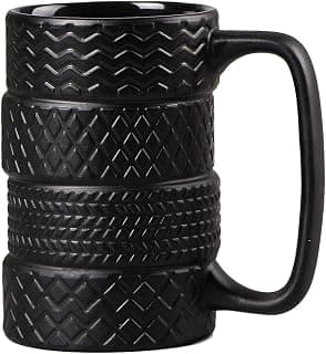 VanEnjoy 3D Cool Black Tyre Tire Shaped Frosted Ceramic Mug Large Coffee Tea Cup Unique Gifts Car Fans 14 oz(400ml) B07M5Q8RXP