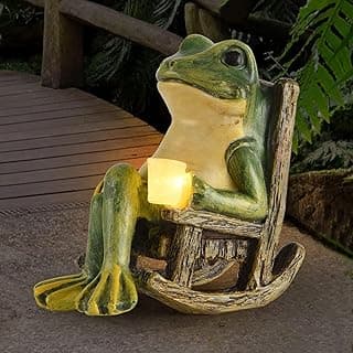 Miniature Frog Garden Statue Gifts Christmas Decorations Fairy Garden Accessories Outdoor Lights Solar Garden Frog Decor Art Housewarming Gift for Patio,Yard,Lawn Ornament,3.89"x2.36"x3.93