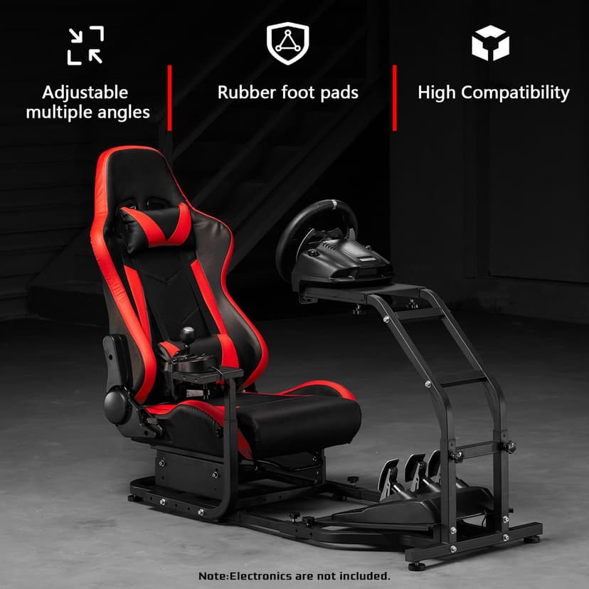 Dardoo G29 Adjustable Gaming Sim Cockpit With Red Seat Fit for Logitech G920 G923, for Thrustmaster T300 Racing Steering Wheel Stand, Not Including Steering Wheel Pedal and Handbrake