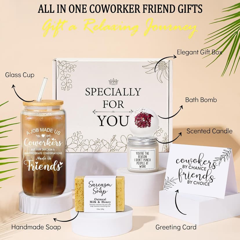 Coworker Friend Gifts for Women, Gifts for Coworkers, Coworker Friendship Gift for Women, Funny Coworker Birthday Present for Work Friends, Going Away, Farewell Gift for Office Friend Bestie w Glass B0F1F672M1