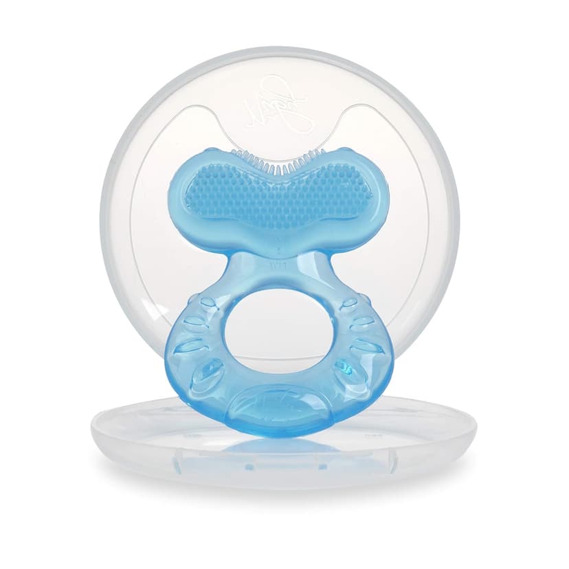 Nuby Silicone Teethe-EEZ Teether with Bristles, Includes Hygienic Case, Blue