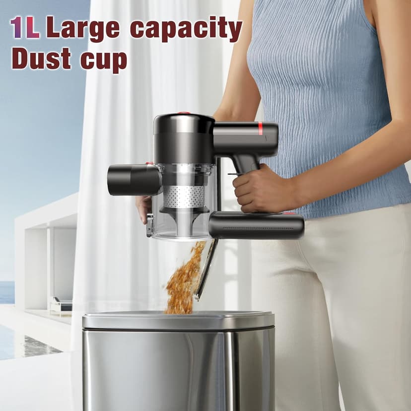 Cordless Vacuum Cleaner, 450W/40Kpa Stick Vacuum with Powerful Suction, 50Min Vacuum Cleaner for Home, Anti-tangle and 1L Dust Cup, 8 in 1 Lightweight Vacuum for Hardwood Floor Carpet Pet Hair
