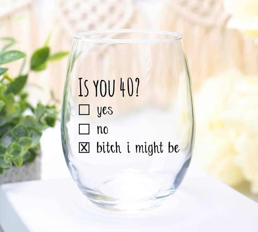 40th Birthday Gifts for Women and Men Wine Glass - Funny Is You 40 Gift Idea for Mom Dad Husband Wife – 40 Year Old Party Supplies Decorations for Him, Her - 15oz