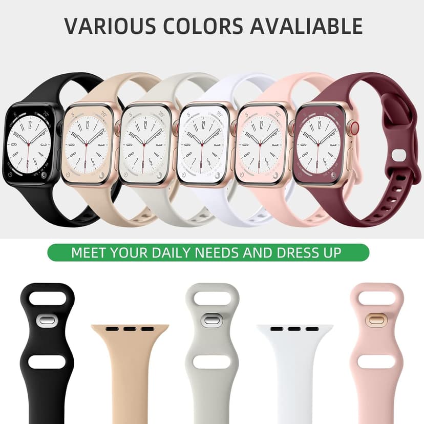 Lerobo Thin Slim Bands Compatible with Apple Watch 40mm 38mm 44mm 45mm 46mm 42mm 41mm 49mm SE iWatch Bands Ultra 3 2 1 Series 11 10 9 8 7 6 5 4 3 2 1 for Women Men, Soft Narrow Sport Strap Wristband